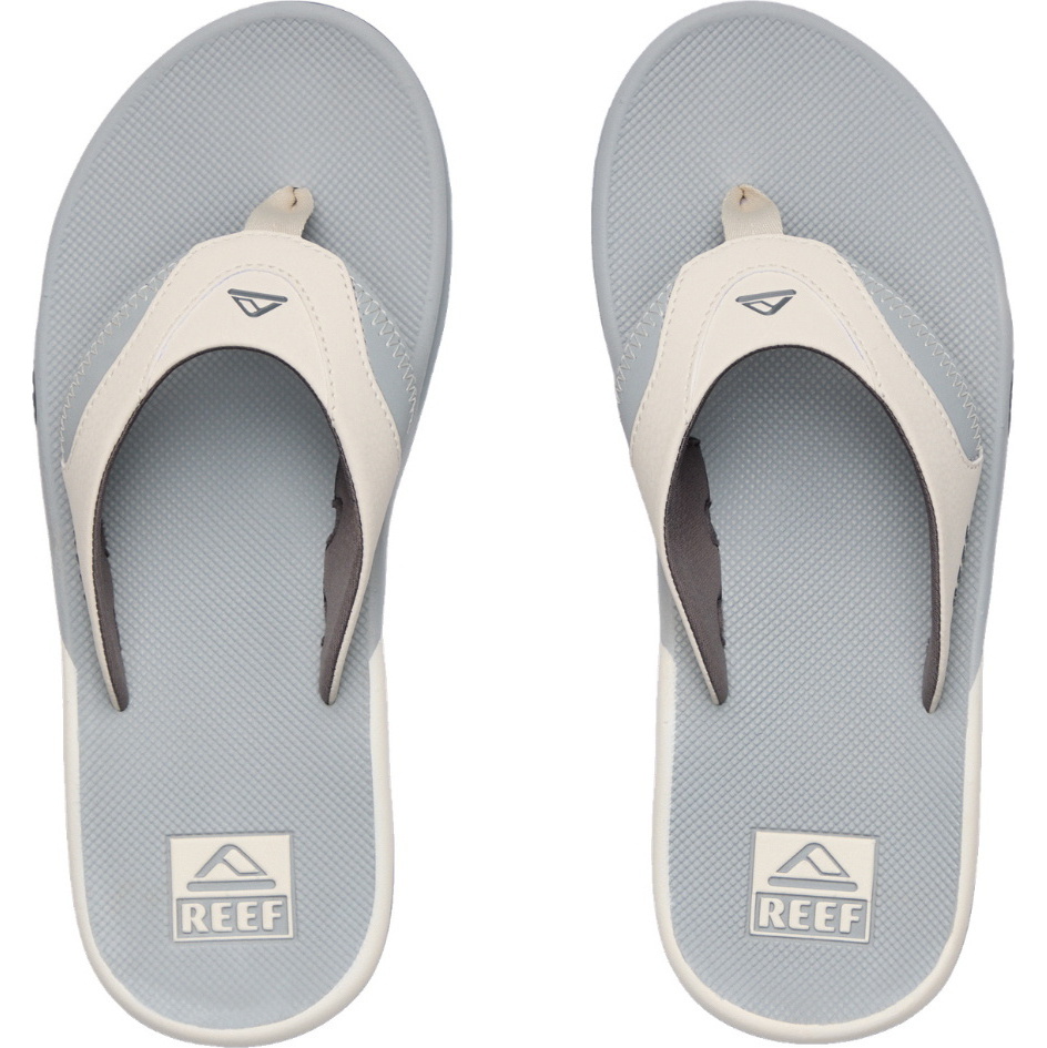 2026 Reef Mens Fanning Flip Flops CJ9044 - Light Grey / Grey / Blue